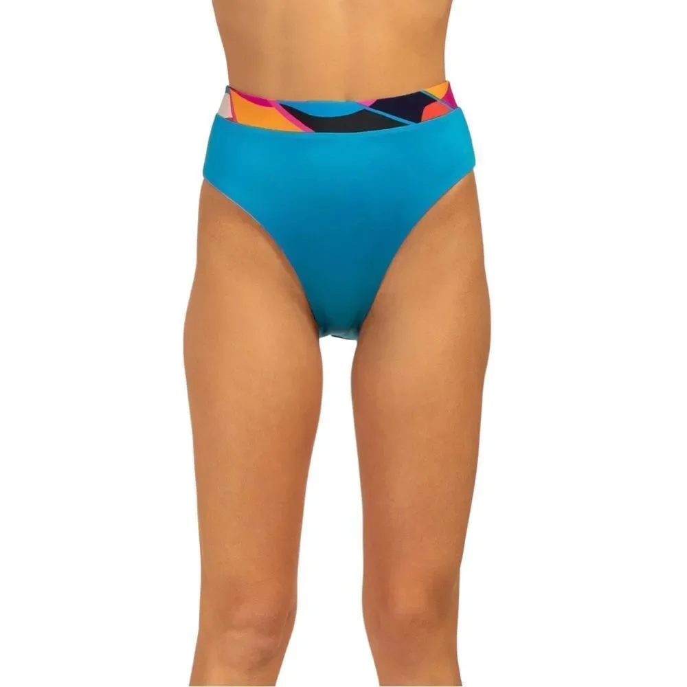Trina Turk 3 Piece Bikini With REVERSIBLE High Waist Bottom Ruffle Top